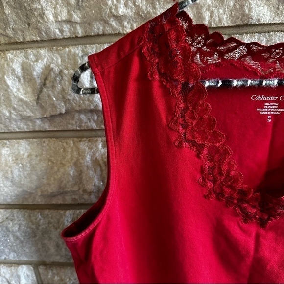Coldwater Creek lace detail red tank top size XL 16 - Picture 3 of 7